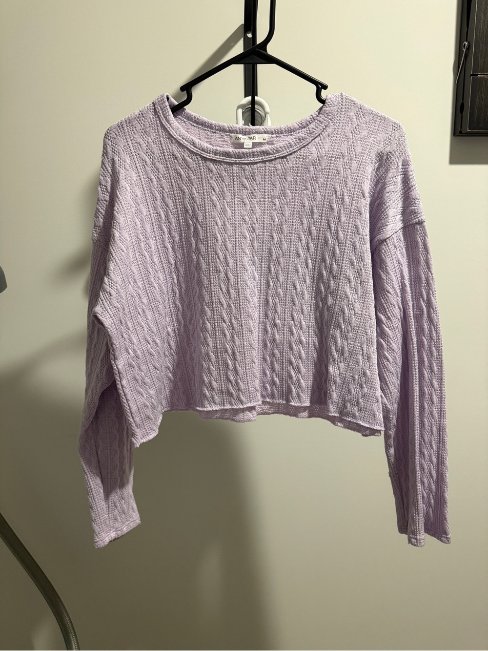 Cropped Cable Knit Sweater - Light Lavender